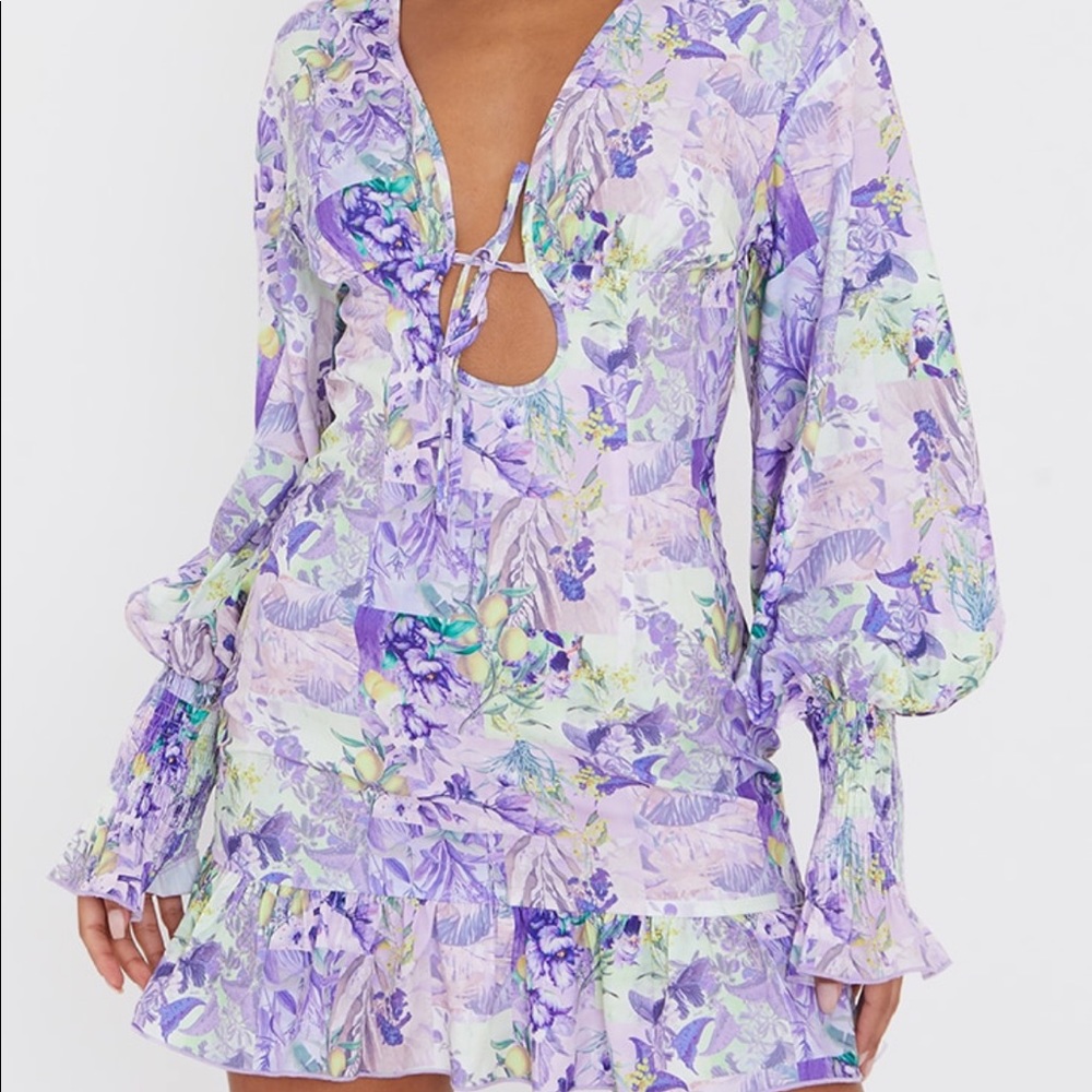 ‘ Floral Tie Front Detail Frill Hem Shift Dress ‘